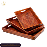 DEAL-3  Tray Set of 3, Wooden Plates, and 8-Piece Cooking Spoon Set