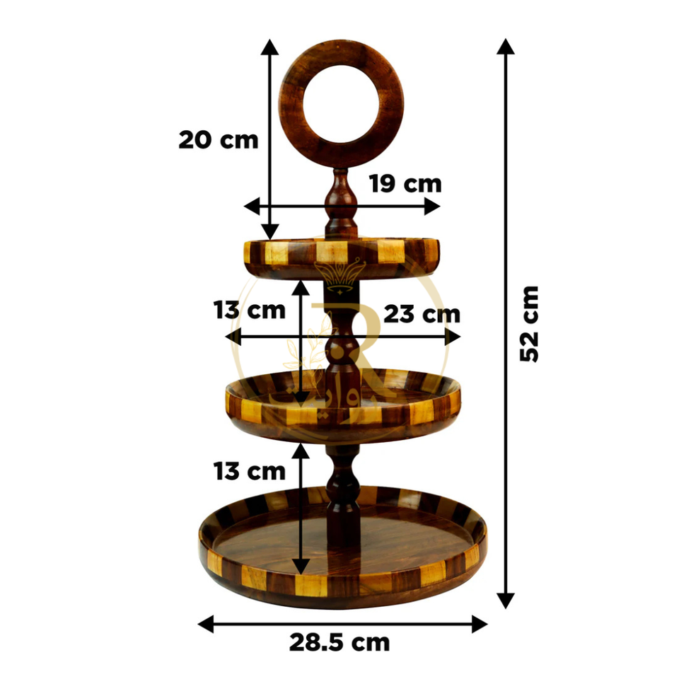 Handcrafted Sheesham Wood 3-Tiered Fruit & Cupcake Stand