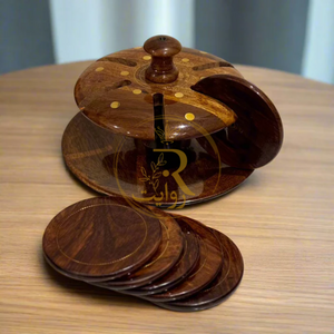 Handcrafted Wooden Tea Mat Set with Brass Work – Traditional Table Decor