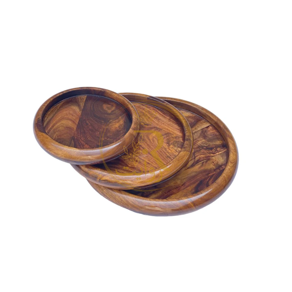 Handcrafted Round Wooden Plate Set of 3