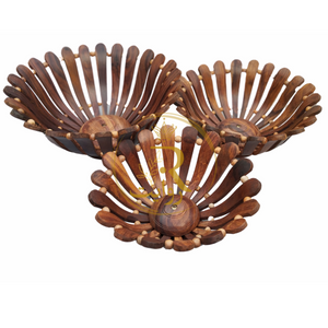 Set of 3 Handcrafted Wooden Fruit Basket