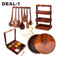DEAL 1 - Wooden Hotpot (Without Steel Bowl) , Masala Box, Spoon Stand & 8-Piece Spoon Set
