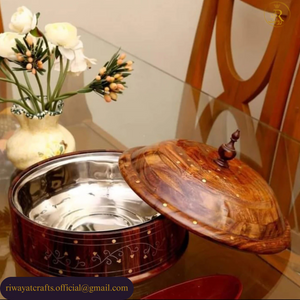 Handcrafted Wooden Roti Hotpot – With Steel Bowl