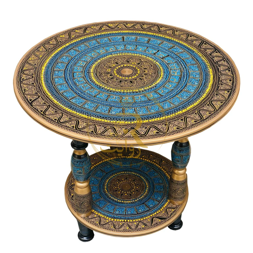 Handcrafted Black Naqshi Table – 24-Inch 3-Leg Wooden Accent Table for Home Décor