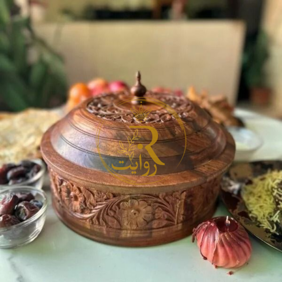 Handcrafted Wooden Roti Hotpot with Brass Work (With Steel Bowl)