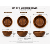 Set of 3 Single Wooden Bowls Without Polish – 5, 6 & 7 Inch