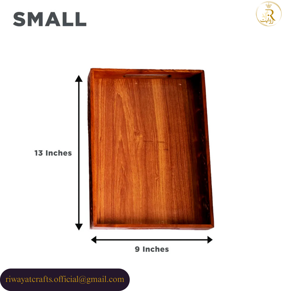 Traditional Hand-Carved Wooden Serving Tray Set of 3