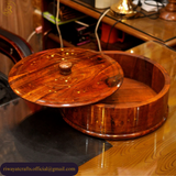 Deal-5 | Handcrafted Wooden Hotpot (Without Steel Bowl) + Lightweight Tray Set of 3 + Wooden Roti Maker