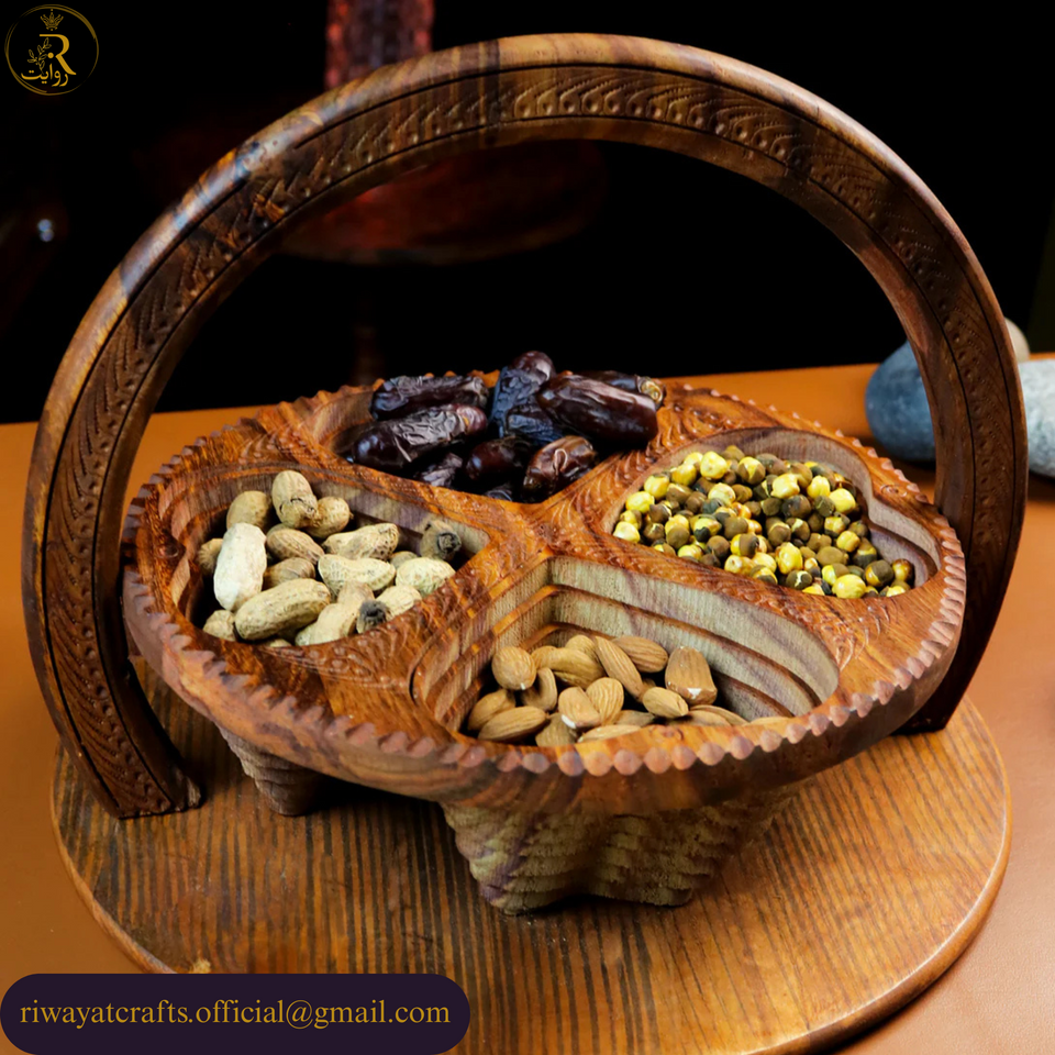 Handcrafted Foldable Wooden Dry Fruit Basket For Serving & Decor