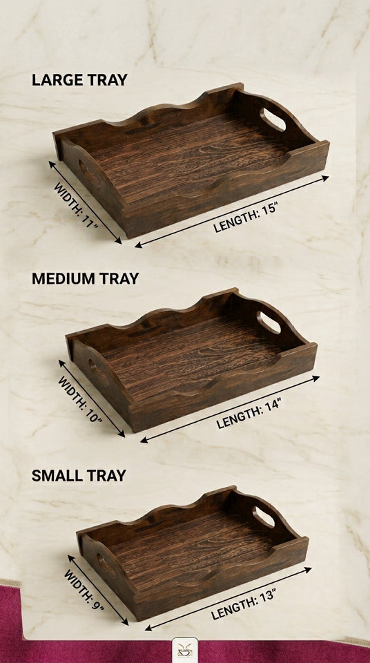 Lightweight Handcrafted Wooden Serving Tray Set of 3 (Base Solid MDF )