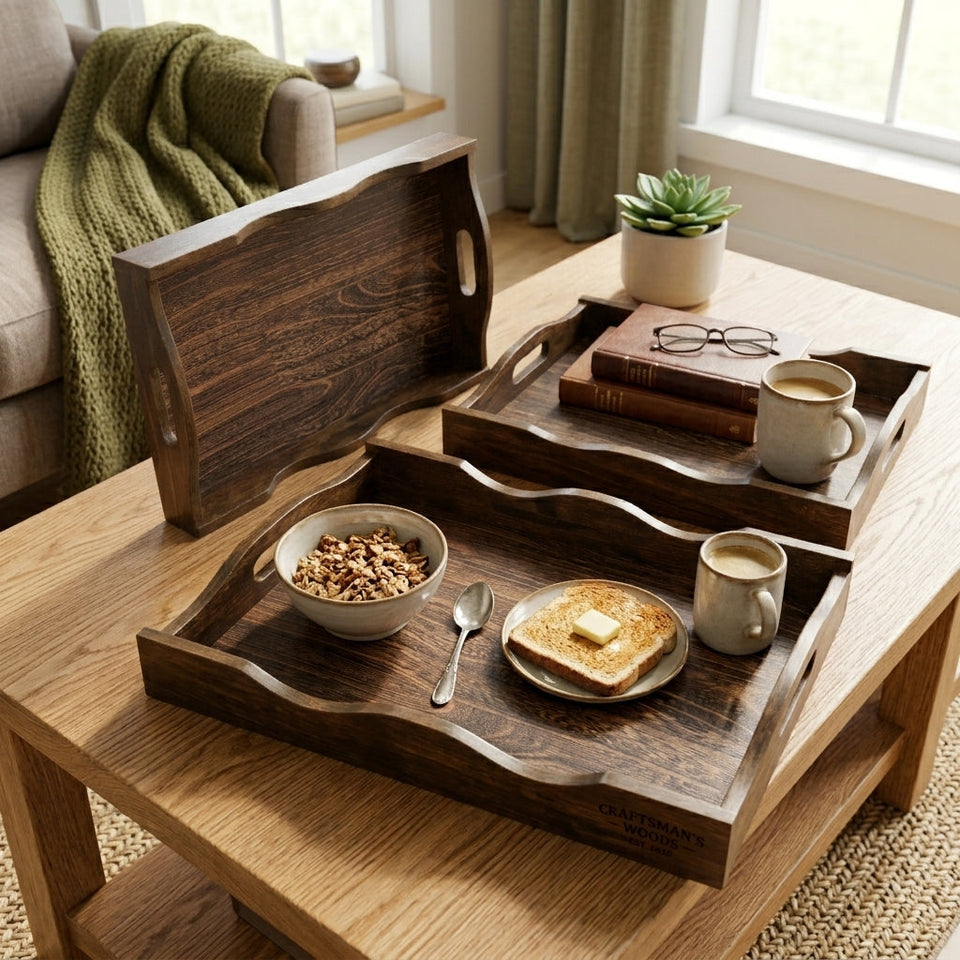 Lightweight Handcrafted Wooden Serving Tray Set of 3 (Base Solid MDF )