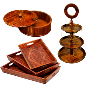 Deal 5 – Handcrafted Wooden Hotpot, Tray Set &amp; 3-Tier Cake Stand