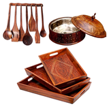 Deal 7 – Handcrafted Wooden Serving Tray Set, Carving Hotpot &amp; Cooking Spoons